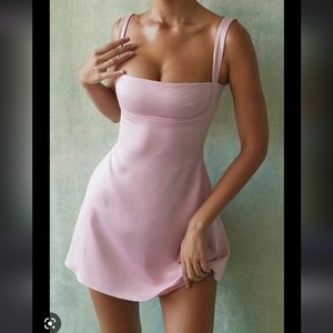 House Of CB Dress Kara Satin Flared-Hem Mini Wedding Romantic Pink Quartz S NWT